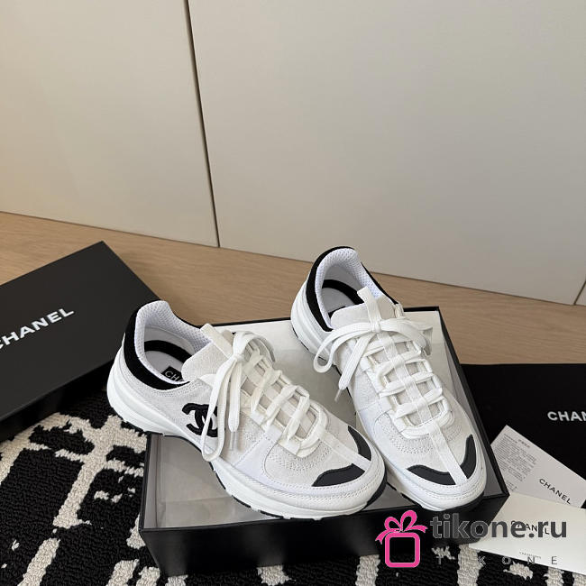Chanel Sneakers Suede Calfskin Calfskin & Grosgrain White & Black - 1