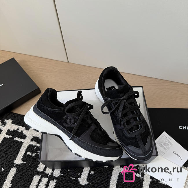 Chanel Sneakers Suede Calfskin Calfskin & Grosgrain Black - 1
