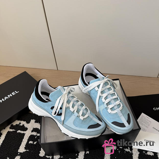 Chanel Sneakers Suede Calfskin Calfskin & Grosgrain Blue & Black - 1