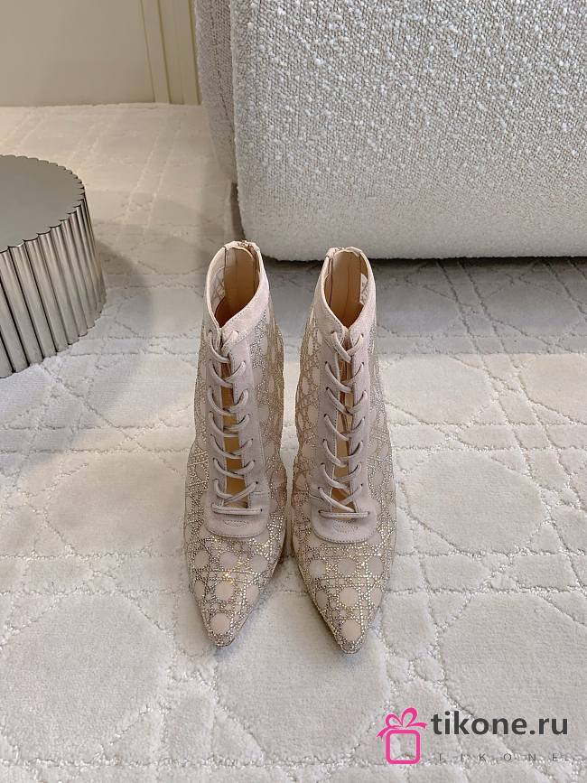 Dior Naughtily-D Heeled Ankle Boot Transparent Mesh Embroidered with Millefiori Motif in Nude Strass - 1