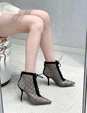 Dior Naughtily-D Heeled Ankle Boot Transparent Mesh Embroidered with Black Millefiori Motif and Silver-Tone Strass - 1