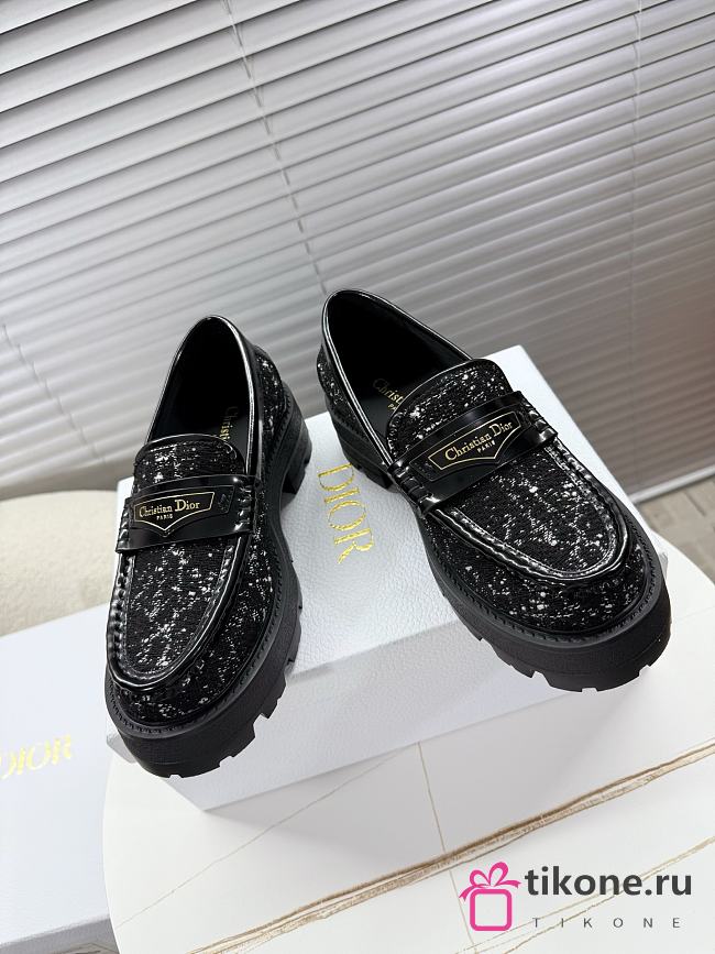 Dior Boy Platform Loafer Black and White Cannage Tweed 5.5cm - 1