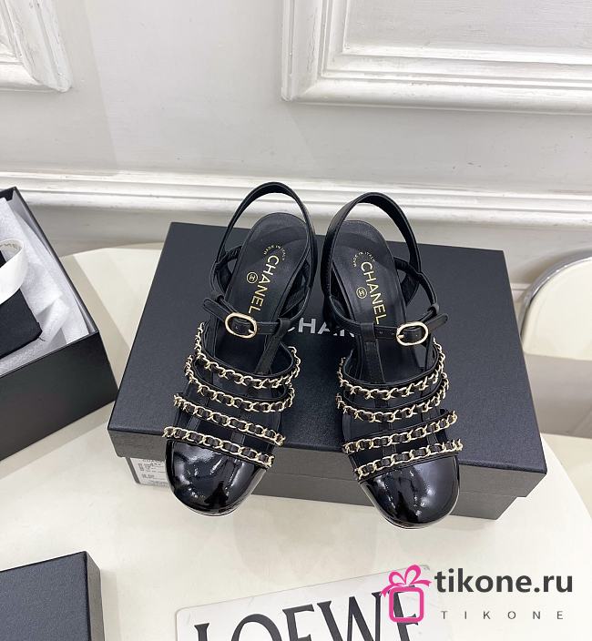 Chanel Slingbacks Lambskin & Patent Calfskin Black 90mm - 1