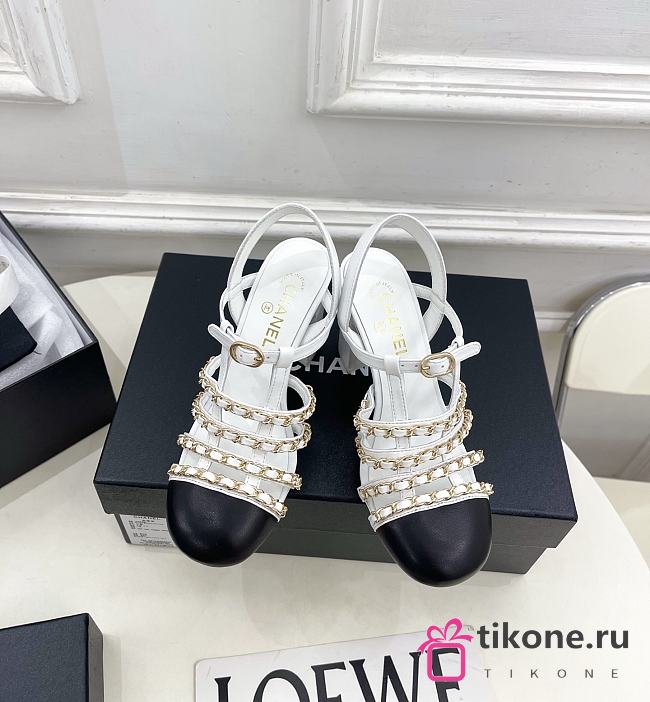 Chanel Slingbacks Shiny Lambskin White & Black 90mm - 1