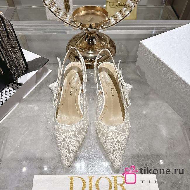 J'Adior Slingback Pump Transparent Mesh Embroidered with White Millefiori Motif 6.5cm - 1