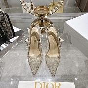 J'Adior Slingback Pump White Cotton Embroidered with Millefiori Motif in Gold Tone Metallic Thread 8.5cm - 1