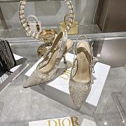 J'Adior Slingback Pump White Cotton Embroidered with Millefiori Motif in Gold Tone Metallic Thread 8.5cm - 6