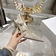 J'Adior Slingback Pump White Cotton Embroidered with Millefiori Motif in Gold Tone Metallic Thread 8.5cm - 4