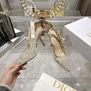 J'Adior Slingback Pump White Cotton Embroidered with Millefiori Motif in Gold Tone Metallic Thread 8.5cm - 3