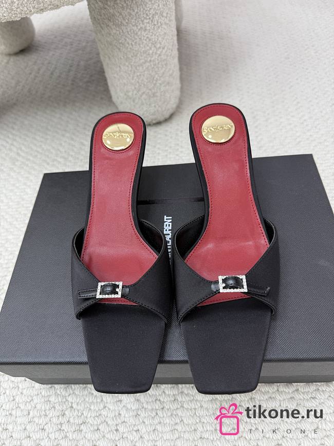  YSL Saint Laurent Daisy 5 Mules In Satin Crepe In Black  - 1