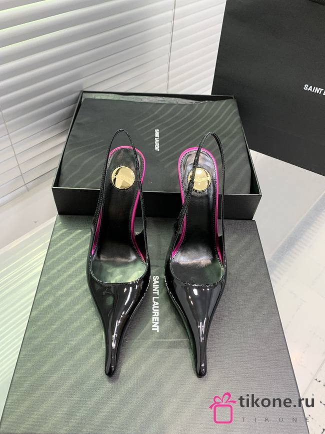 YSL Saint Laurent Amalia 11 Slingback Pumps In Patent Leather Black & Fuschia - 1