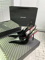 YSL Saint Laurent Amalia 11 Slingback Pumps In Patent Leather Black & Fuschia - 6