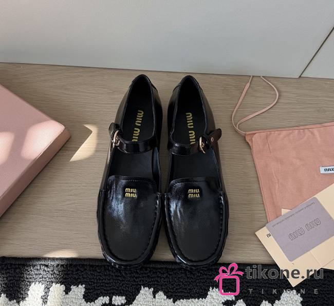 Miumiu Leather Loafers With Strap Black  - 1