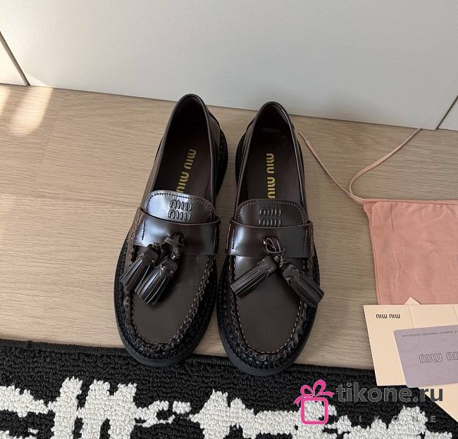 Miumiu Tassel Loafers In Polished Leather Dark Brown  - 1