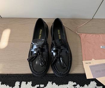 Miumiu Tassel Loafers In Polished Leather Black