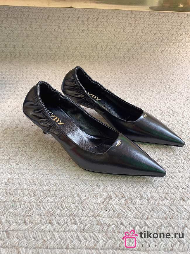 Prada 55mm Ruched-Effect Pointed-Toe Leather Pumps Black 1I188O  - 1
