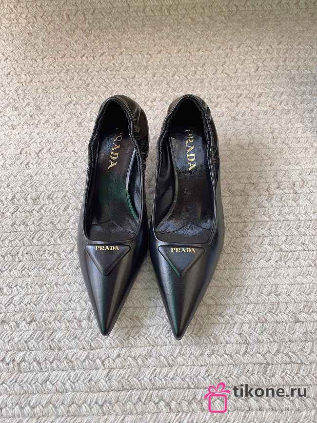Prada 55mm Triangle Logo Leather Pumps Black - 1