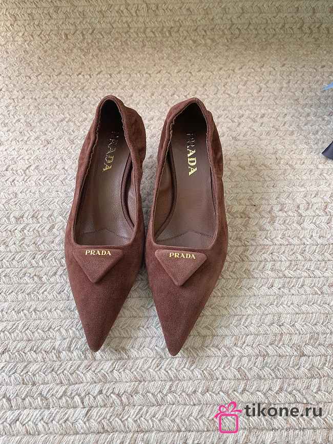 Prada 55mm Triangle Logo Suede Pumps Dark Brown - 1