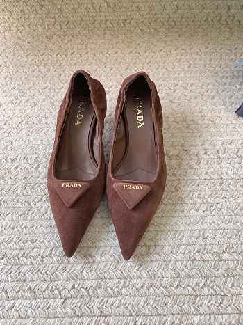 Prada 55mm Triangle Logo Suede Pumps Dark Brown