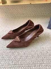 Prada 55mm Triangle Logo Suede Pumps Dark Brown - 4
