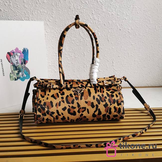 Honey Prada Medium Leopard Printed Leather Handbag - 32x15.5x12cm - 1