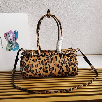 Honey Prada Medium Leopard Printed Leather Handbag - 32x15.5x12cm