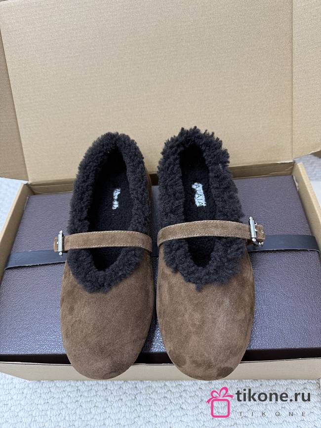 Alaia Ballet Flats In Merino Shearling Brown  - 1