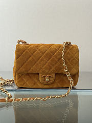 Chanel Mini Flap Bag Suede Calfskin Lambskin & Gold Tone Metal Dark Beige - 20x14x6cm - 1