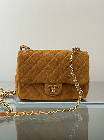 Chanel Mini Flap Bag Suede Calfskin Lambskin & Gold Tone Metal Dark Beige - 20x14x6cm