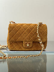 Chanel Mini Flap Bag Suede Calfskin Lambskin & Gold Tone Metal Dark Beige - 20x14x6cm - 4