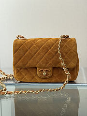Chanel Mini Flap Bag Suede Calfskin Lambskin & Gold Tone Metal Dark Beige - 20x14x6cm - 2
