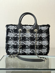 Chanel Small Shopping Bag Tweed Shearling Lambskin & Gold Tone Metal Black & Grey - 33.5x24x11cm - 1