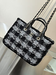 Chanel Small Shopping Bag Tweed Shearling Lambskin & Gold Tone Metal Black & Grey - 33.5x24x11cm - 5