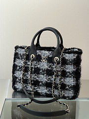 Chanel Small Shopping Bag Tweed Shearling Lambskin & Gold Tone Metal Black & Grey - 33.5x24x11cm - 3