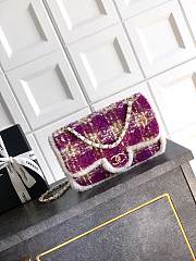 Chanel Large Flap Bag Tweed Shearling Lambskin & Gold Tone Metal Fuschia Pink Beige & Brown - 26.5x16.5x9cm - 1