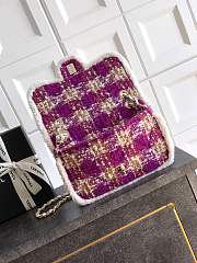 Chanel Large Flap Bag Tweed Shearling Lambskin & Gold Tone Metal Fuschia Pink Beige & Brown - 26.5x16.5x9cm - 2