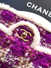 Chanel Large Flap Bag Tweed Shearling Lambskin & Gold Tone Metal Fuschia Pink Beige & Brown - 26.5x16.5x9cm - 5