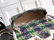 Chanel Large Flap Bag Tweed Shearling Lambskin & Gold Tone Metal Green Purple Ecru & Brown - 26.5x16.5x9cm - 3