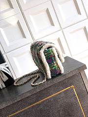 Chanel Large Flap Bag Tweed Shearling Lambskin & Gold Tone Metal Green Purple Ecru & Brown - 26.5x16.5x9cm - 2