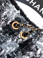 Chanel Large Flap Bag Tweed Shearling Lambskin & Gold Tone Metal Black & Grey - 26.5x16.5x9cm - 5
