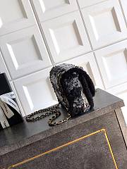 Chanel Large Flap Bag Tweed Shearling Lambskin & Gold Tone Metal Black & Grey - 26.5x16.5x9cm - 2