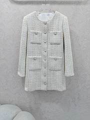 Short Dress Tweed Embroidered with Imitation Pearls & Ecru - 1