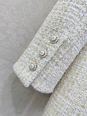 Short Dress Tweed Embroidered with Imitation Pearls & Ecru - 5