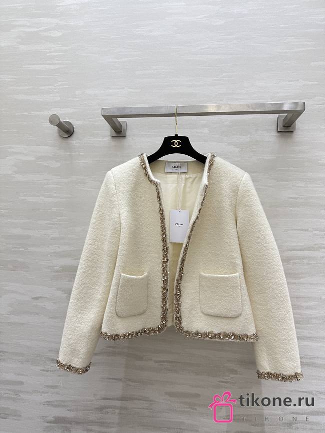 Celine Embroidered Chelsea Jacket In Silk Natural  - 1