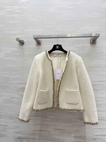 Celine Embroidered Chelsea Jacket In Silk Natural 