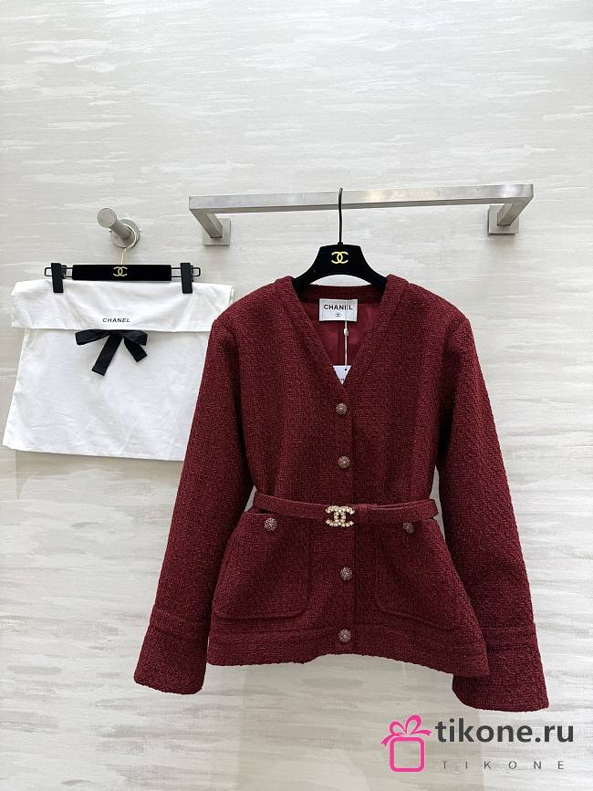 Chanel Jacket Cotton Tweed Ecru & Red - 1