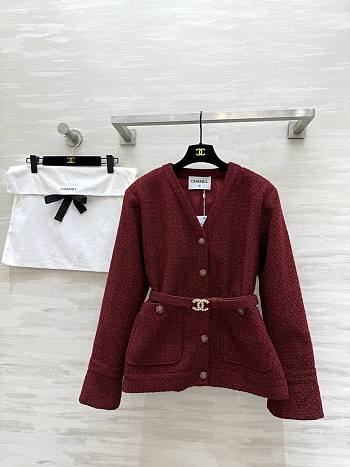 Chanel Jacket Cotton Tweed Ecru & Red