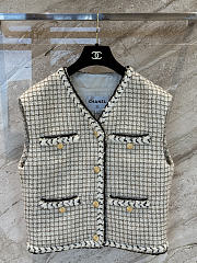 Chanel Vest Wool & Mohair Tweed  Ecru Beige Gold & Black - 1