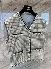 Chanel Vest Wool & Mohair Tweed  Ecru Beige Gold & Black - 4