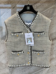 Chanel Vest Wool & Mohair Tweed  Ecru Beige Gold & Black - 2